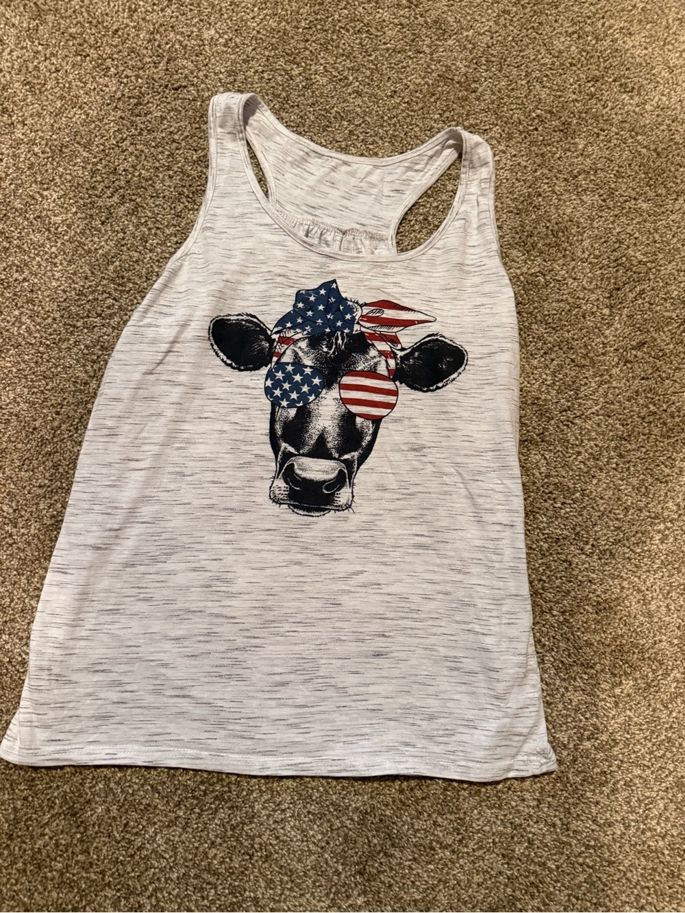White Space-Dye Tank with Patriotic Cow Graphic